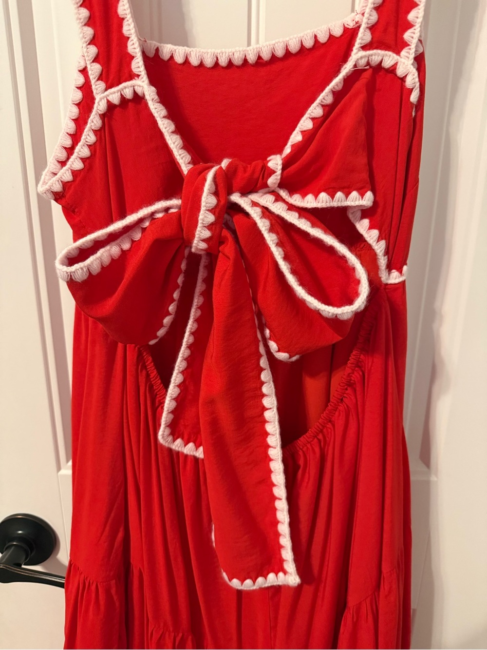 entro Red Dress with White Scalloped Trim
